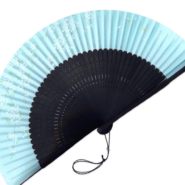 女性用紙扇子 桜ブルー 45間短地扇子 単品 (Dg06) |  | 02