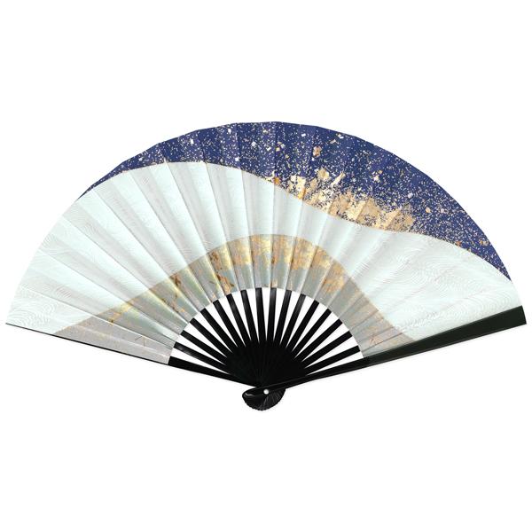 女性用紙扇子 黒塗り 箔散らし青/和装用京扇子(Dh31) | 
