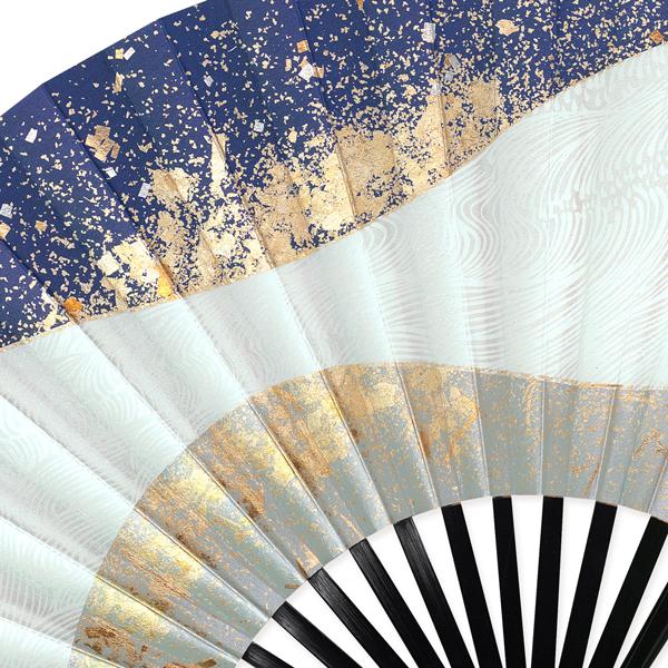 女性用紙扇子 黒塗り 箔散らし青/和装用京扇子(Dh31) |  | 02