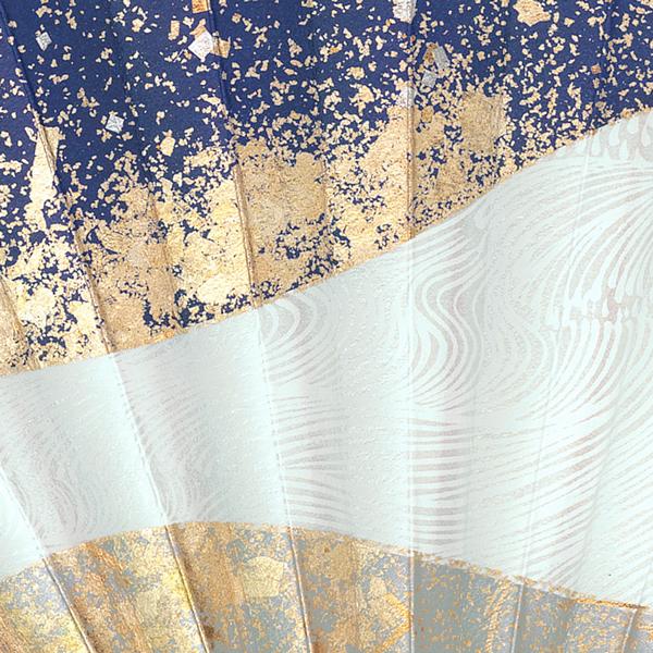 女性用紙扇子 黒塗り 箔散らし青/和装用京扇子(Dh31) |  | 03