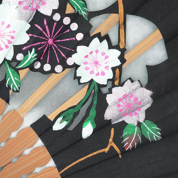 【化粧箱】透かし彫り 京扇子 和紙絹 マロン染 デコラ 桜セット 黒 (Es81) |  | 03
