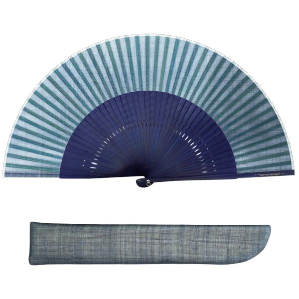 【桐箱】親骨箔押しピーニャ扇子 女性用布扇子セット/青濃淡(Es85) | 