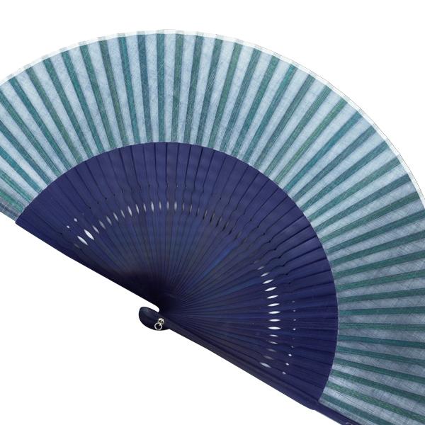 【桐箱】親骨箔押しピーニャ扇子 女性用布扇子セット/青濃淡(Es85) |  | 02