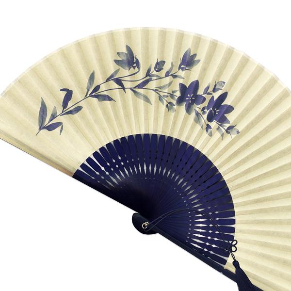 【化粧箱】女性用セット紙扇子 紺染骨 片張り 桔梗 G06 |  | 02
