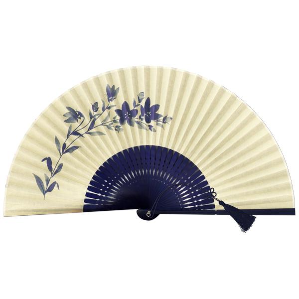 【化粧箱】女性用セット紙扇子 紺染骨 片張り 桔梗 G06 |  | 03