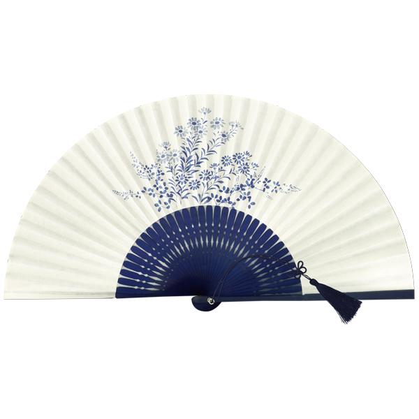 【化粧箱】女性用セット紙扇子 紺染骨 片張り 小菊 G07 |  | 01