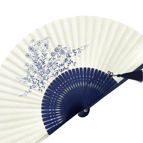 【化粧箱】女性用セット紙扇子 紺染骨 片張り 小菊 G07 |  | 02