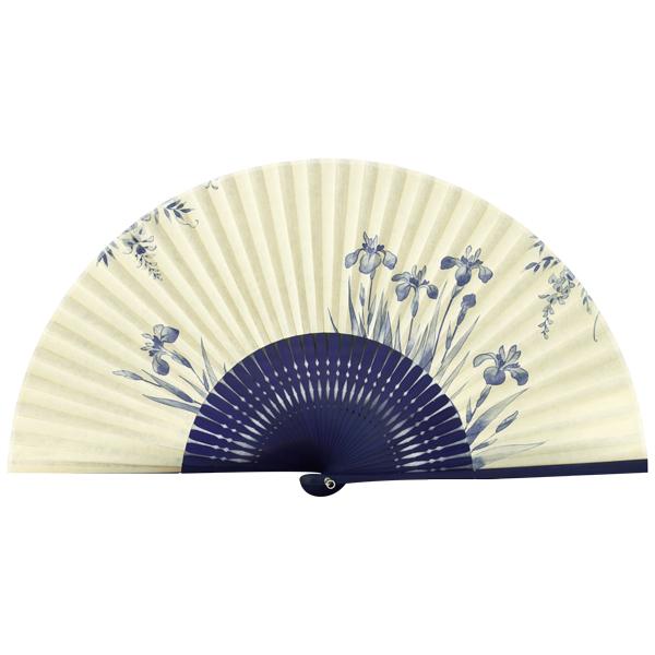 【化粧箱】女性用セット紙扇子 紺染骨 片張り あやめ G08 |  | 01