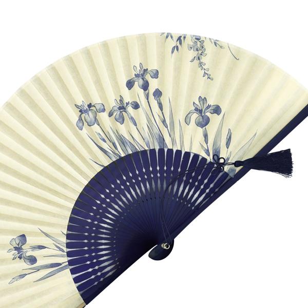 【化粧箱】女性用セット紙扇子 紺染骨 片張り あやめ G08 |  | 02