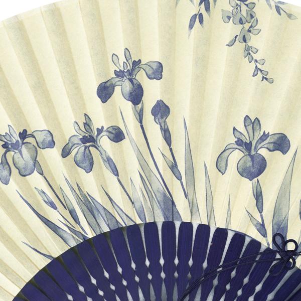 【化粧箱】女性用セット紙扇子 紺染骨 片張り あやめ G08 |  | 03