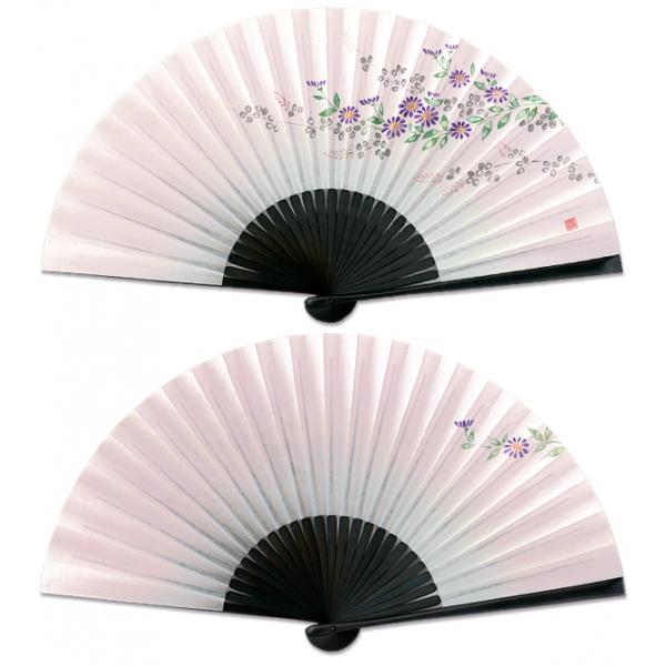 【化粧箱】女性用セット京扇子 雲龍和紙 手描き 小菊 扇子袋 付き(G09) |  | 01