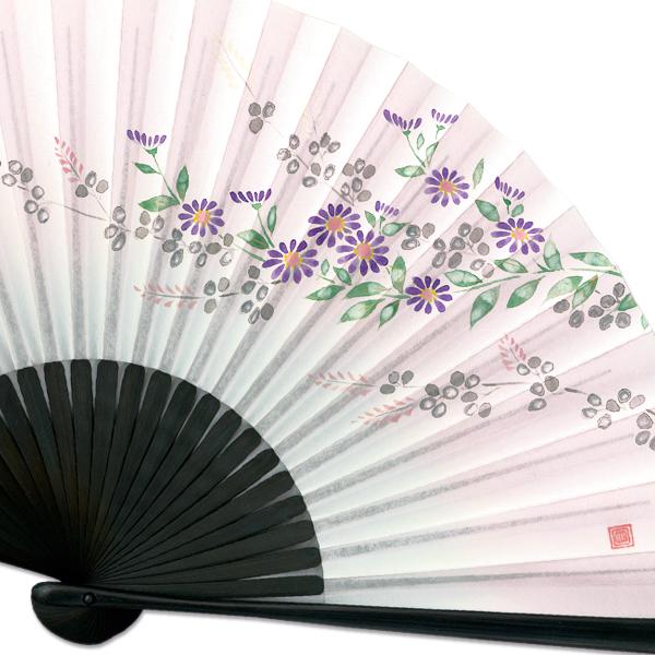 【化粧箱】女性用セット京扇子 雲龍和紙 手描き 小菊 扇子袋 付き(G09) |  | 02