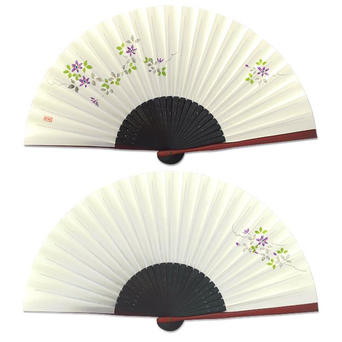 【化粧箱】女性用扇子セット 鉄線 扇子袋付き/手描き京扇子(Ga01) |  | 01