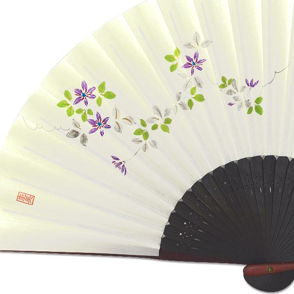 【化粧箱】女性用扇子セット 鉄線 扇子袋付き/手描き京扇子(Ga01) |  | 03