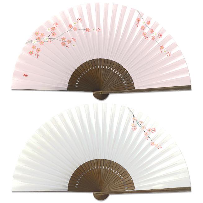 【化粧箱】女性用扇子セット 細工骨 桜花 扇子袋付き/手描き京扇子(Ga02) |  | 01
