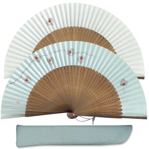 【桐箱】女性用セット扇子 ほおづき 扇子袋 手描き京扇子 (B3502)(Ga03) | 