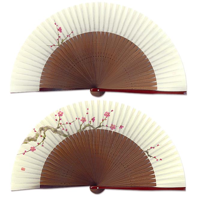 【桐箱】女性用セット扇子 梅 扇子袋付き/手描き京扇子(Ga08) |  | 01