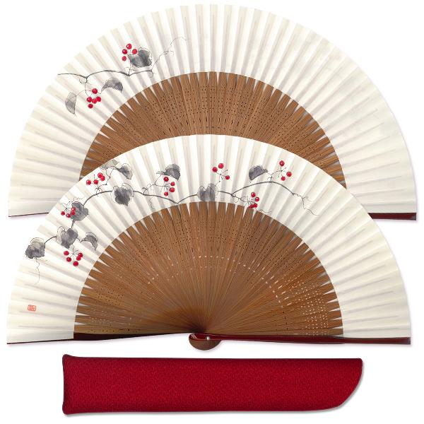 【桐箱】女性用セット扇子 山帰来 扇子袋付き/手描き京扇子(Ga12) | 