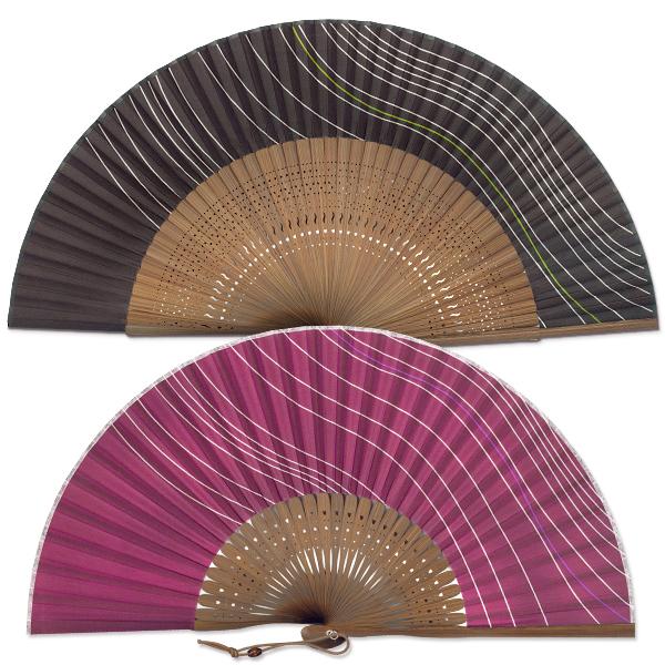 【桐箱】ペアー高級扇子 そよ風 茶 ワイン/布扇子(ia304) | 