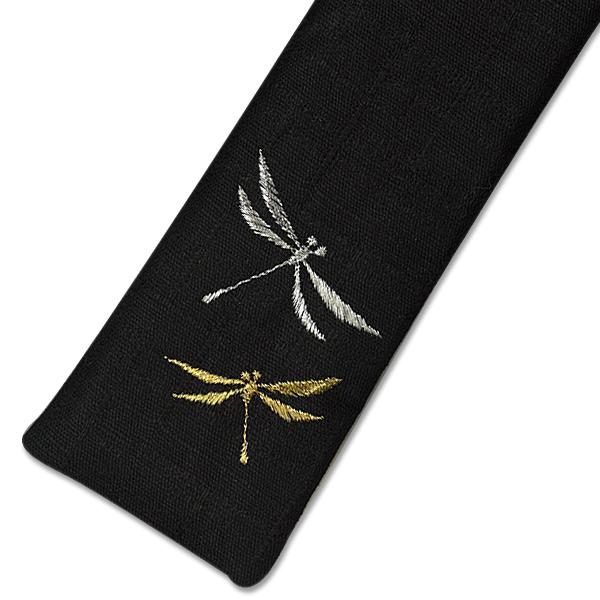 扇子7.5寸用 紬調 刺繍扇子袋 黒地 とんぼ(La600) |  | 01