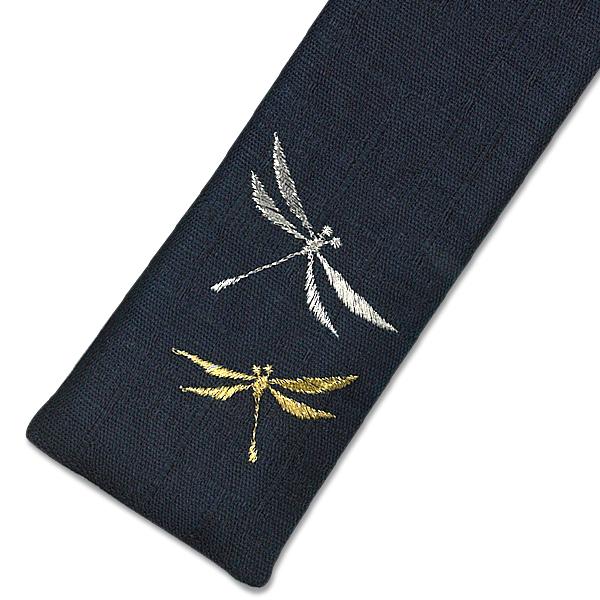 扇子7.5寸用 紬調 刺繍扇子袋 紺地 とんぼ(La601) |  | 01