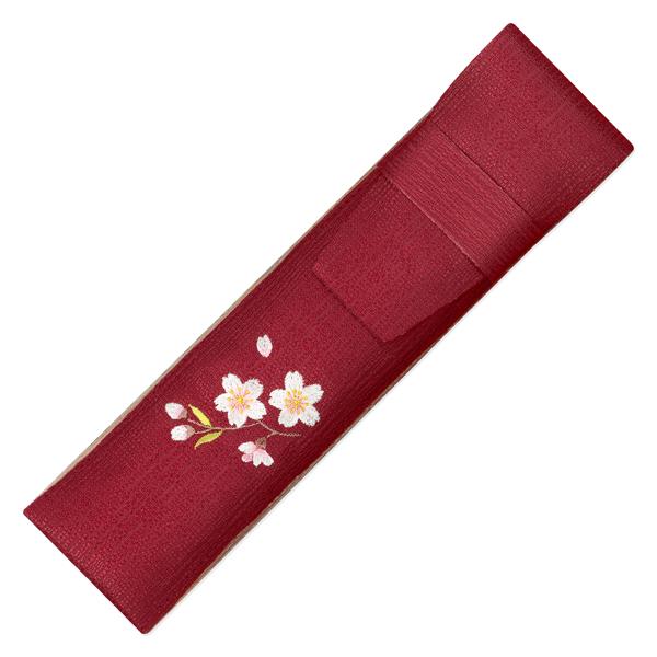女性用 扇子袋 6.5寸用 被せ刺繍入 臙脂色 桜 (Lf911) | 