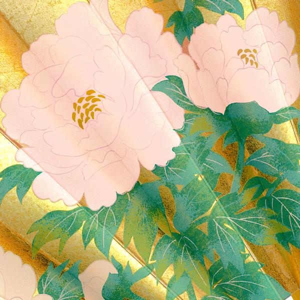 飾り京扇子 高級仕舞扇子 白波に日の出/牡丹(Ub106)の画像