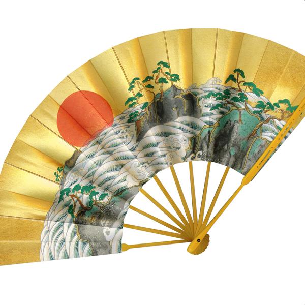 飾り京扇子 高級仕舞扇子 白波に日の出/牡丹(Ub106)の画像
