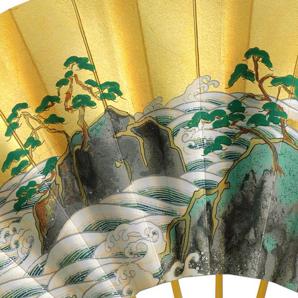 飾り京扇子 高級仕舞扇子 白波に日の出/牡丹(Ub106)の画像