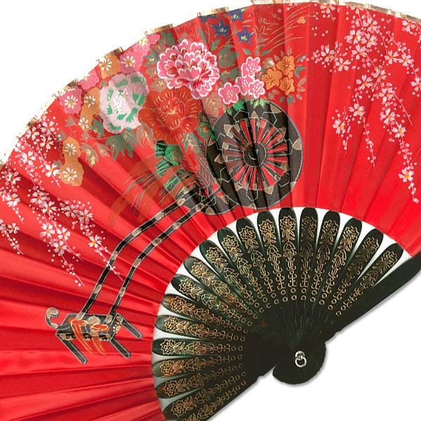 飾り京扇子/サテン扇子/花車赤/21cm(Z101) |  | 01