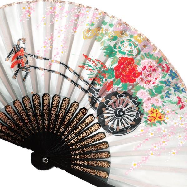 飾り京扇子/サテン扇子/花車白/21cm(Z102) : 扇子司 伊藤常 - 通販