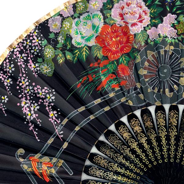 飾り京扇子/サテン扇子/花車 黒/21cm(Z105) : 扇子司 伊藤常 - 通販