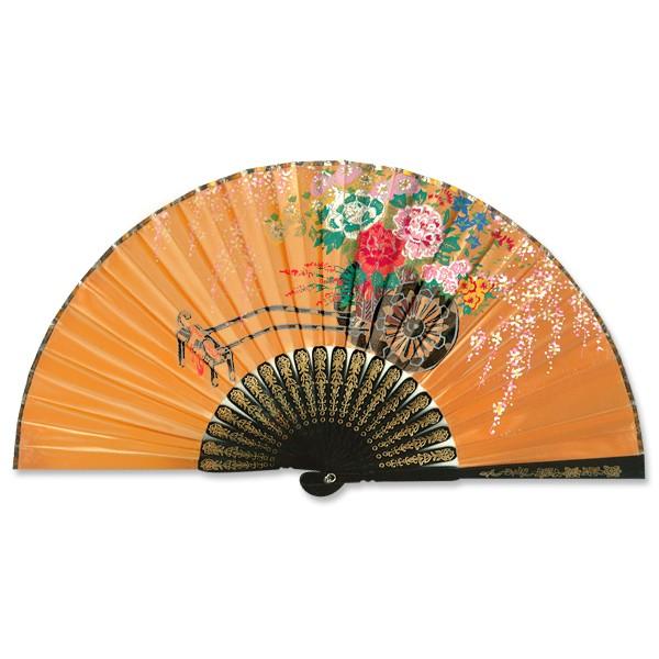 飾り京扇子/サテン扇子/花車 　金茶/21cm(Z106) | 