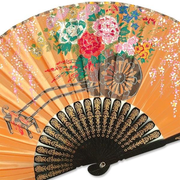 飾り京扇子/サテン扇子/花車 金茶/21cm(Z106) : 扇子司 伊藤常