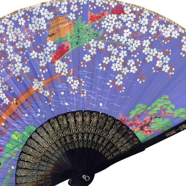 飾り京扇子 サテン扇子 舞扇型 桜金閣に舞妓 青紫 29cm(Z403) |  | 04