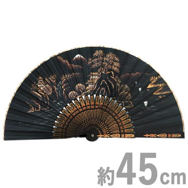 超人気 華やかな飾り扇子 海外へのお土産にどうぞ 飾り京扇子 サテン扇子 南画風山水画 黒 45cm Z701 インテリア雑貨 Savannah Osc Com