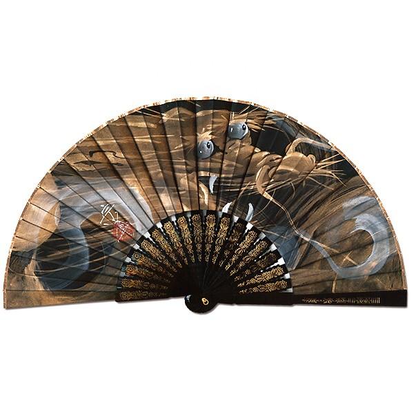 飾り京扇子/手描きサテン扇子　台付/サテン扇子台付/龍 黒/25cm(z720) | 