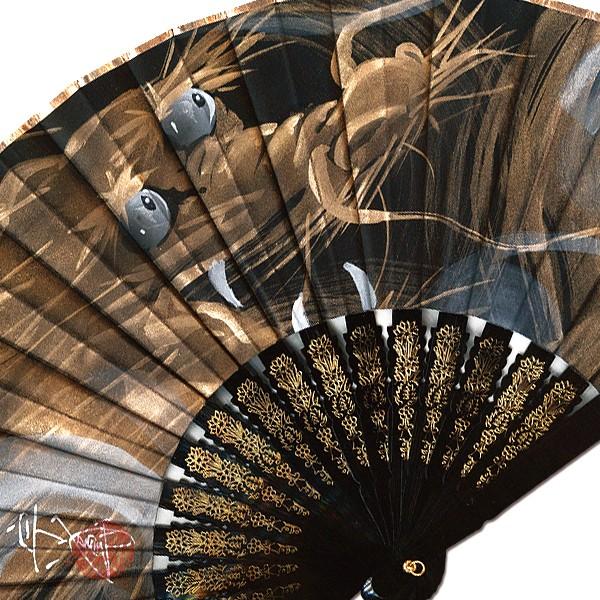 飾り京扇子/手描きサテン扇子　台付/サテン扇子台付/龍 黒/25cm(z720) |  | 01