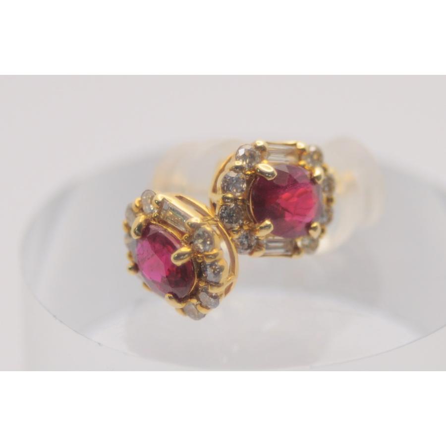 18金 天然ダイヤ・天然ルビーピアス ルビー：0.31ct×2 ダイヤ0.11ct 
