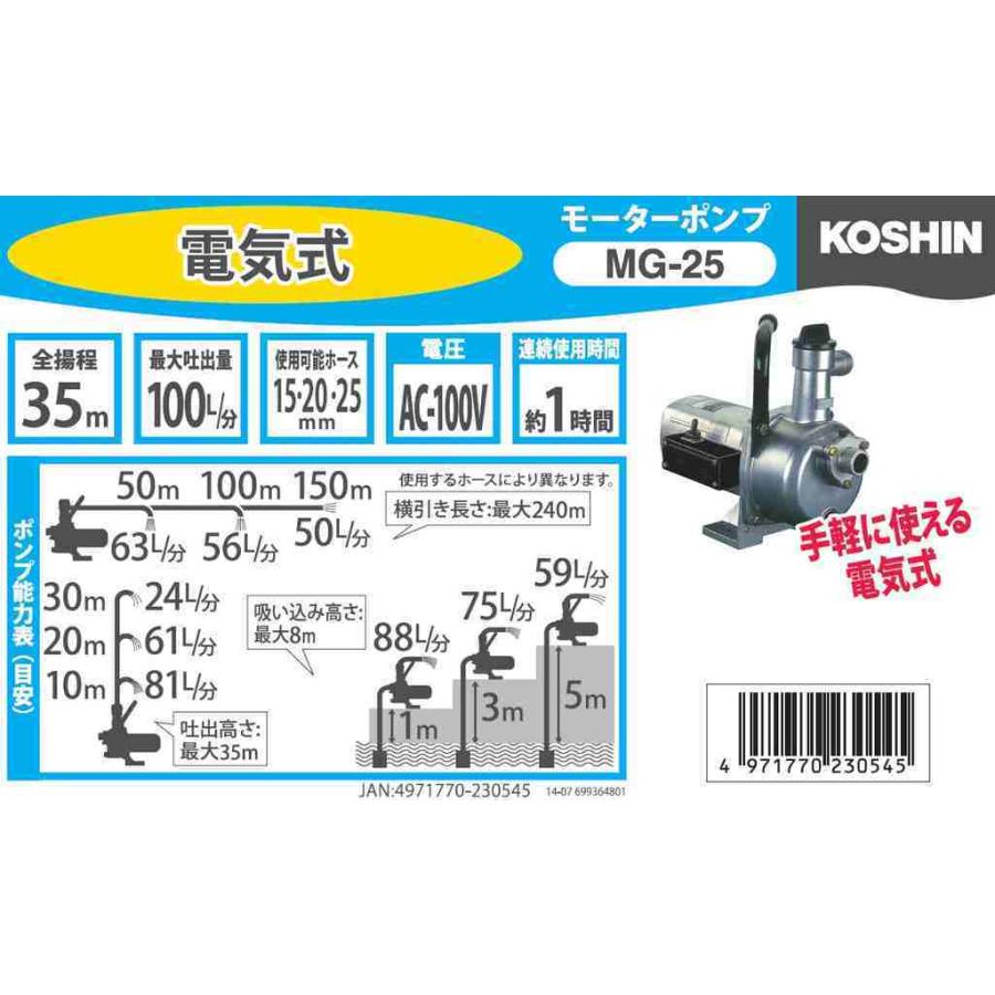 工進 モーターポンプ ハウスメイト 出力350W MG-25 【KOSHIN