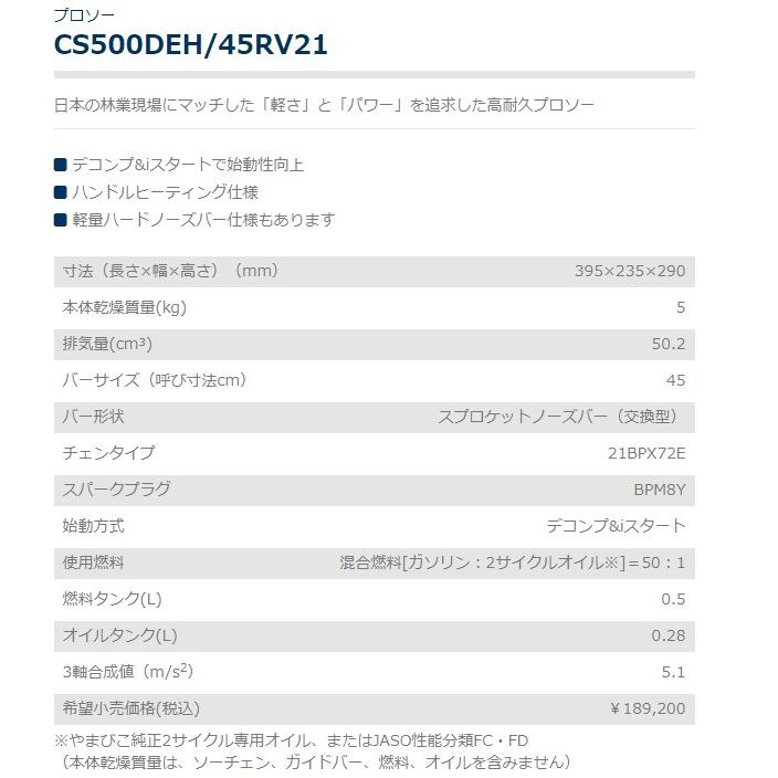 ヤマビコ やまびこ 共立 チェンソー CS500DEH/45RV21 [45cm ヤマビコ やまびこ 共立 チェンソー CS500DEH/45RV21 [45cm