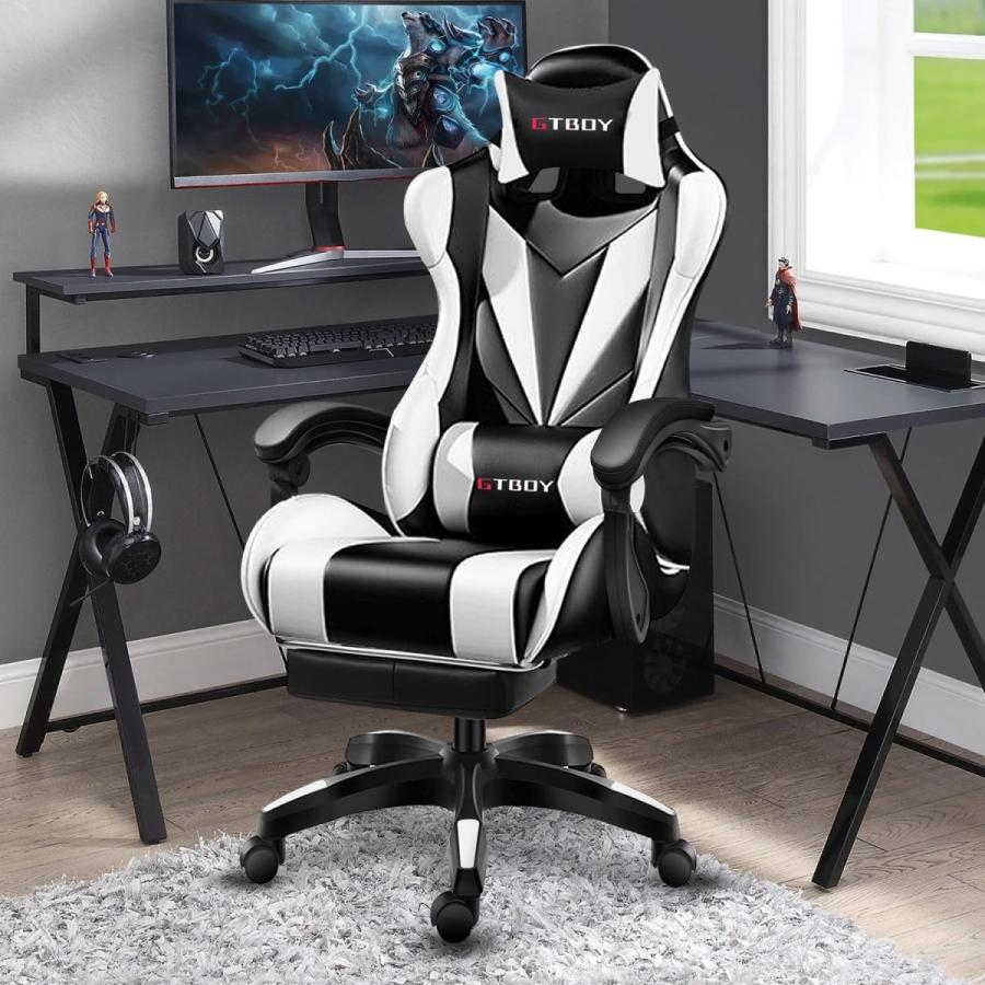 ゲーミングチェア オフィス テレワーク デスク オットマン リクライニング機能 GTBoy ゲーミングチェア オットマン付き リクライニング デスク