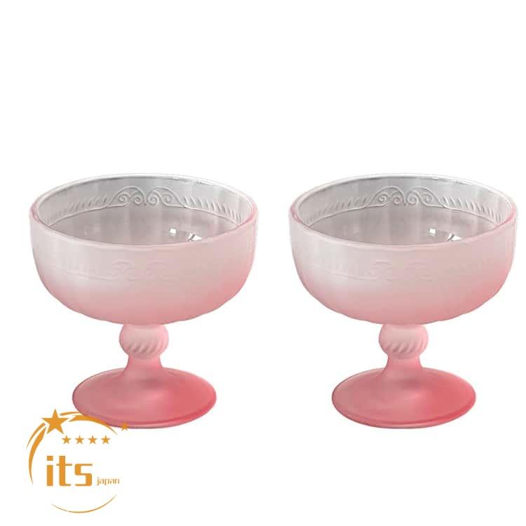 デザートカップ 透明 ガラス ピンク縁 お値下げしました 2個 アイスクリーム カップ 食器 デザートグラス デザートカップ