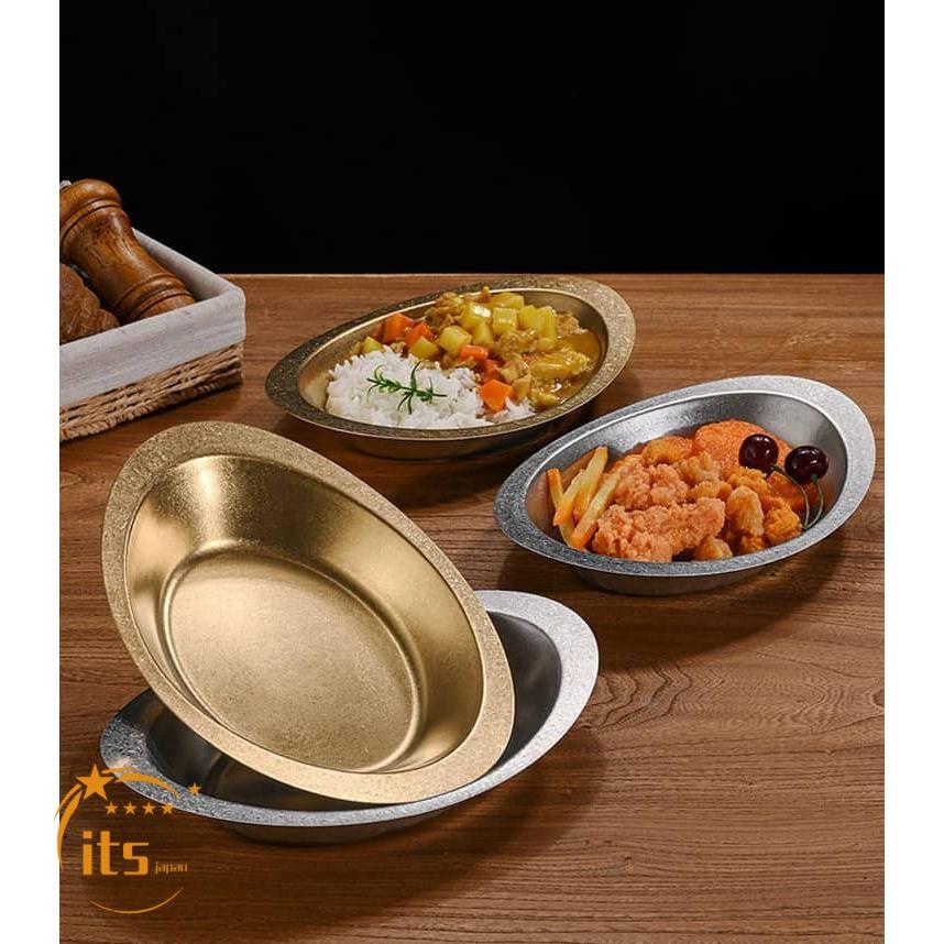 美品！昭和レトロカレー皿楕円形ステンレス皿10枚！丸器10個セット！ カレー皿 楕円 ステンレス 深め レトロ 盛り付け 食器 カレーボウル