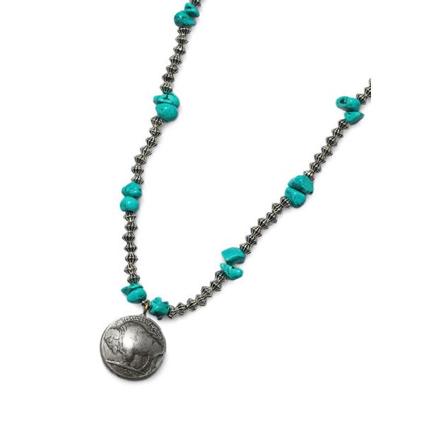 Button Works ボタンワークス TURQUOISE NECKLACE with FIVE CENTS COIN ターコイズ ネックレス 5セントコイン 正規品 ロング トルコ石 メタルビーズ グリ…｜its12midnight｜03