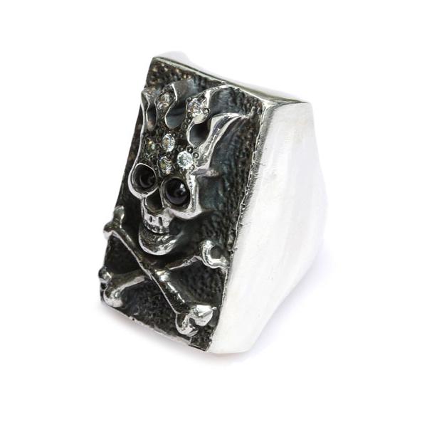 Flash Point フラッシュポイント JAM RING ZIRCON ジャムリング ジルコン 指輪 スカル ドクロ 骸骨 スクエア ブラックオニキス クリアジルコニア 骨 ボーンの画像
