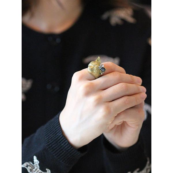 HOASHI YUSUKE ホアシユウスケ 頭の中のキラキラ 猫のリング 正規品 指輪 ネコ キャット アンティークゴールド 宝石 動物 ...