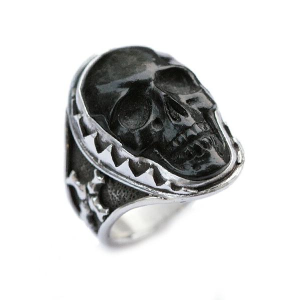 Lee Downey リーダウニー Large Skull Ring (Jet) / スカル リング 指輪 ジェット 化石 ドクロ シルバー メンズ レディース 送料無料の画像