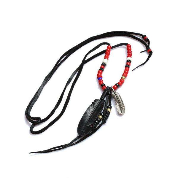 値下げ可　ルースターキング ROOSTER KING＆CO ネックレス Rooster King & Co ルースターキング Leather Feather Beads Necklace