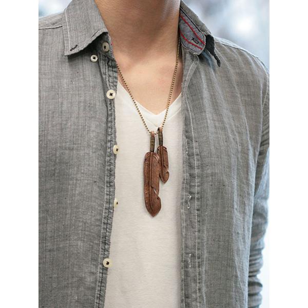 ＊展示品！ハンドメイド♪レザーのフェザーチャームネックレス (ブラウン)＊ Rooster King &Co ROOSTERKING & CO. ルースターキング&カンパニー